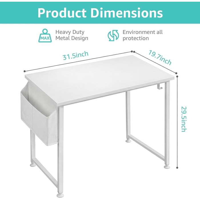Білий Маленький письмовий стіл для спальні Дитячий навчальний стіл для дому, офісу, спальні, невеликих приміщень, 81,3 см, Сучасний міні-стіл для ноутбука, білий 80 x 50 см