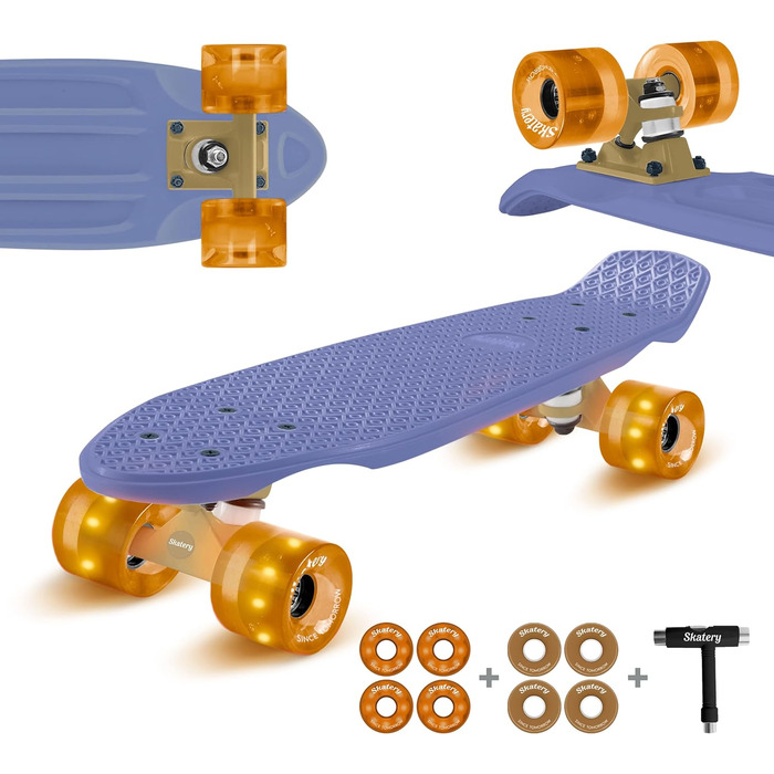 Прикольний професійний скейтборд для дітей, хлопчиків, дівчаток, підлітків та дорослих Fun Pro 22" Mini Cruiser Skateboard – Blue Gold