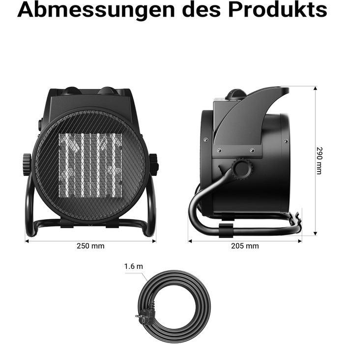 Керамічний обігрівач Wiltec потужністю 3 кВт, 3000 Вт з термостатом, вентилятор площею 40 м, 3 рівні потужності