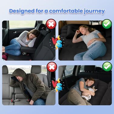 Портативний автомобільний матрац для позашляховиків, автомобільний надувний матрац з насосом та 2 подушками, флокований автомобільний надувний матрац для подорожей, кемпінгу, активного відпочинку в приміщенні та на свіжому повітрі, чорний