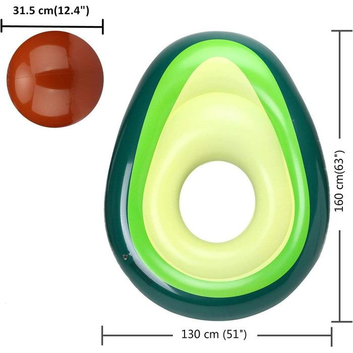 Надувний авокадо для дорослих, гігантський водний басейн пліт надувна іграшка поплавок релаксатор поплавок кільце надувний матрац для літніх пляжних вечірок біля басейну (авокадо)