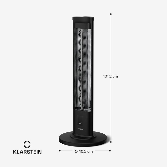 Інфрачервоний обігрівач Klarstein BlazeTower, окремостоячий пристрій - 2000 Вт, 3 режими нагріву, IP45, захист від перекидання, таймер, пульт дистанційного керування та сенсорний екран, тихий, портативний, для використання на вулиці