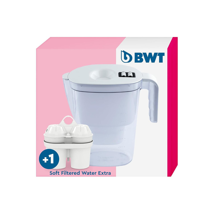 Фільтр для води BWT Vida White 2.6L Фільтр з 1 додатковим фільтруючим картриджем для мякої фільтрованої води Фільтр для води питної води Фільтри вапно, хлор, свинець і мідь, білий