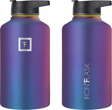 Спортивна пляшка для пиття Iron Flask - 1,8 л, 3 кришки (солом'яна кришка), герметична, з вакуумною ізоляцією з нержавіючої сталі,