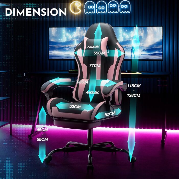 Офісне крісло, ігрове крісло, комп&39ютерне крісло з підставкою для ніг, м&39яке ігрове крісло, ігрове крісло для дорослих, обертове крісло, чорно-рожеве