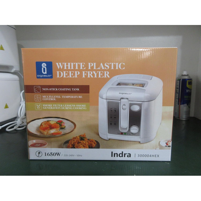 Фритюрниця Aigostar з олією, 1650 Вт, фритюрниця 2.5 л з оглядовим вікном, контроль температури, світловий індикатор, білий