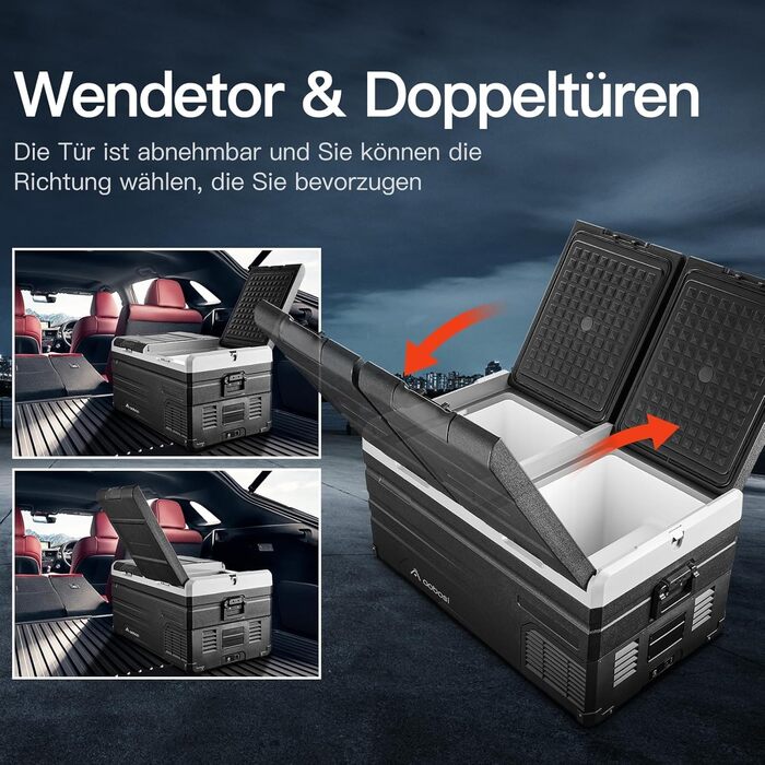 Компресорна холодильна камера 90 л, автомобільна холодильна камера з двома зонами і APP WIFI, 12/24 В постійного струму і 100-240