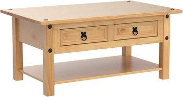 Журнальний столик CARO Furniture IDIMEX Salsa, масив сосни, дві шухляди та полиця, натуральний колір