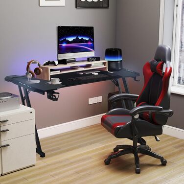 Ігровий стіл 120x60 см Комп&39ютерний стіл з гачком для навушників та підставкою для склянок, міцний ігровий стіл Z-подібної форми для домашнього офісу (тип B, зі світлодіодним підсвічуванням)