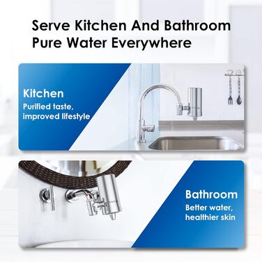 Кран для фільтра для води, виготовлений із нержавіючої сталі, система фільтрів для води з вугільним блоком, фільтр для водопровідної води, видаляє хлор, важкі метали та неприємний смак (1 фільтр у комплекті), 06