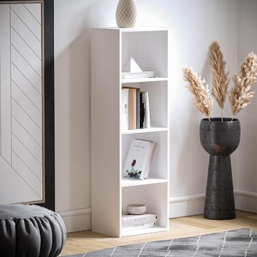 Книжкова полиця Vida Designs Oxford з 4 ярусами кубоподібної форми, біла, дерев&39яна стелажна тумба для офісу, меблі для вітальні, 4 полиці, білий колір