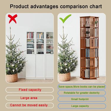 Книжкова полиця, що обертається на 360, з 5/6-ярусною бамбуковою полицею для зберігання, підлогова книжкова шафа-стійка, вітрина для дітей та дорослих, вітальня, кабінет, офіс (6 полиць)