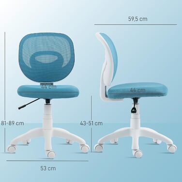 Офісний стілець HOMCOM Ергономічне робоче крісло з С-подібною спинкою, регульоване по висоті без підлокітників, м&39яке комп&39ютерне крісло, синій