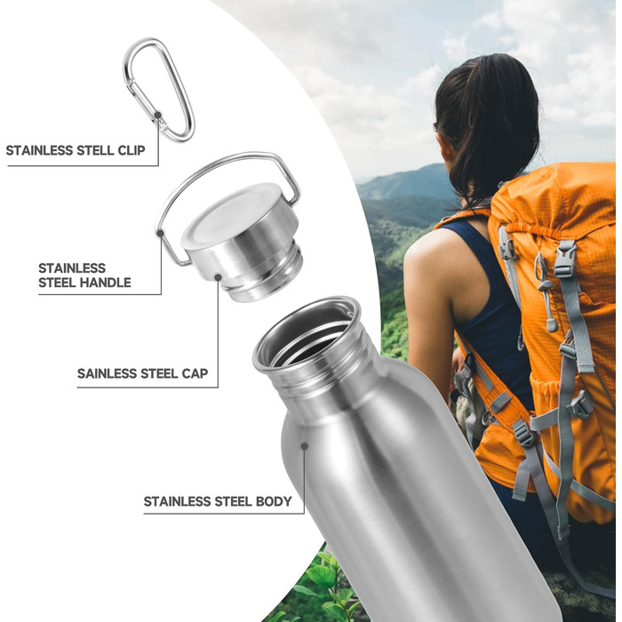 Пляшки для води Volhoply 500 мл, неізольовані, з одностінними стінками, 4 шт., спортивні пляшки для води з нержавіючої сталі з ручкою, без BPA, 18/8 304, багаторазові пляшки (мікс, 4 шт.) 4 мікс