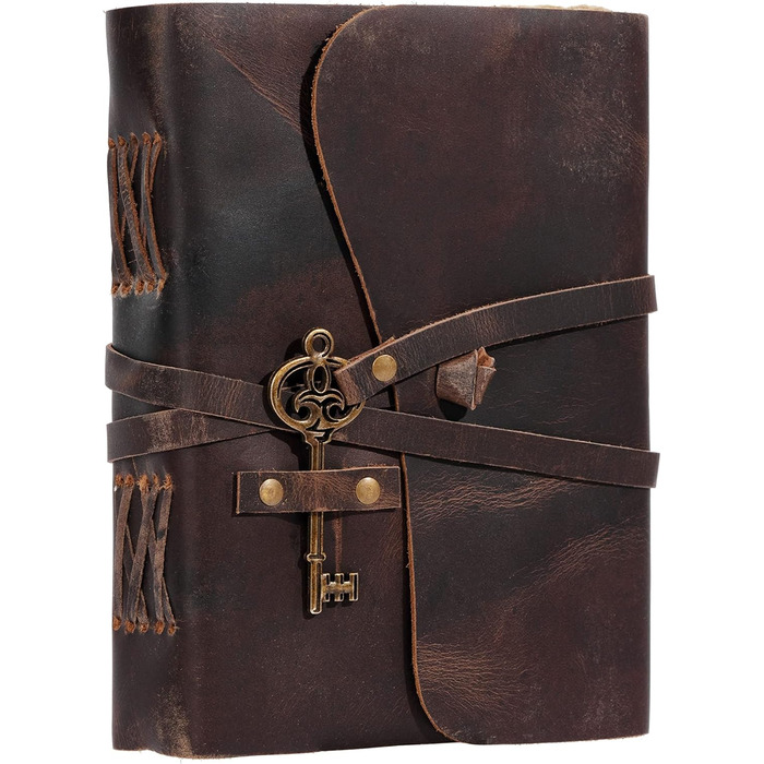 Шкіряний щоденник з лінованим папером з рваними краями 20,3 x 15,2 см та вінтажним блокнотом для ключів/ручної роботи/оброшурованим щоденником для чоловіків та жінок (8 x 6, коричневий) 8 x 6 коричневий