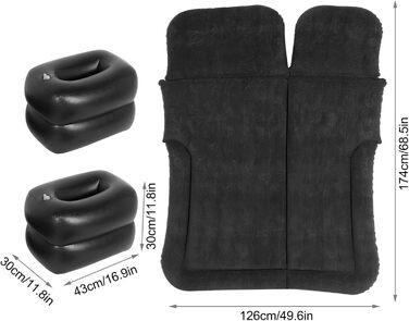 Надувний матрац Ejoyous Car SUV, портативний товстий надувний матрац з повітряним насосом та двома подушками для подорожей, кемпінгу та активного відпочинку на свіжому повітрі 174 x 126 см (чорний)