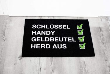 Килимок для дверей крупним планом Контрольний список - ключі, телефон, гаманець Забудькуватий - кумедний дизайн Нековзний, міцний та миється Для використання в приміщенні та на вулиці Контрольний список 60x40 см (прямокутний)