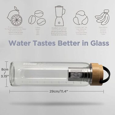 Скляна пляшка для пиття об&39ємом 1 літр з бамбуковою кришкою та рукавом для розсипного чаю, холодної кави, пляшки для чаю з заварювальним контейнером, скляної пляшки для води 1 л (оригінальна)