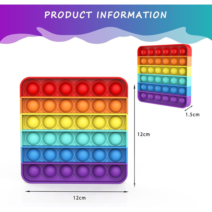 Силіконова сенсорна Fidget Toy, Anxiety Relief Finger Toys Аутизм для ADHD Squeeze Toys (Rainbow-Square)