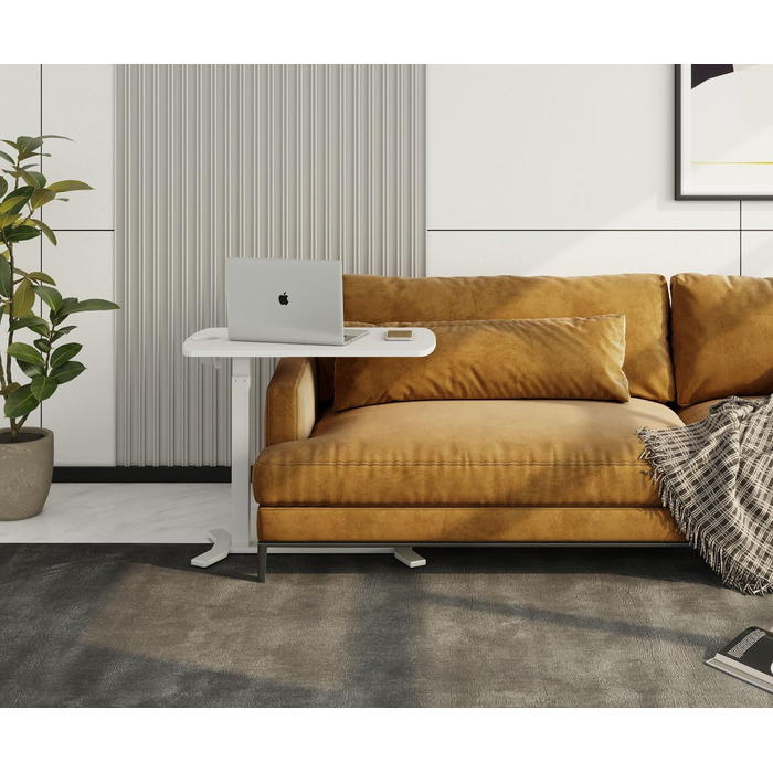 Білий з підсклянником - Мобільний, безступінчасто пневматично регульований по висоті бічний столик 65-103 см на колесах для дивана, ліжка, дитячої кімнати та домашнього офісу, 121WW 70 x 40