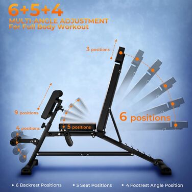 Регульована лава для силових тренувань 450 кг високопродуктивна тренувальна лава з ручкою для домашніх тренувань, римський стілець для пресу для гіперрозгинання спини з ручкою, похила лава для сидячих пресів для тренування всього тіла