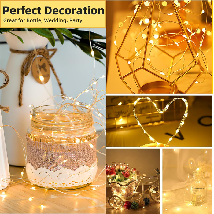 Світлодіодні гірлянди прикраса батареї на Різдво, вечірка, міні світлодіодні гірлянди з батареєю CR2032, 2M теплий білий мідний др