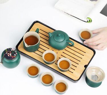 Набір для чаювання Смарагдова подорож, китайський чайний сервіз, портативний набір для чаю Кунг-Фу, 7 предметів у кейсі