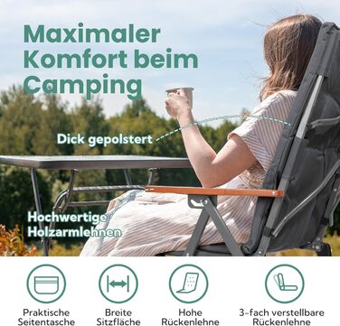 Складаний кемпінговий стілець Homecall, вантажопідйомність 150 кг, розкішний складний кемпінговий стілець з високою спинкою та 3 регульованими положеннями, товщина м&39якої підкладки 4,5 см, рибальський стілець для саду, балкону, кемпера (1, темно-сірий) 