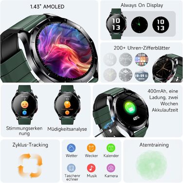 Новий чоловічий смарт-годинник 2026 року з ЕКГ/ВСР/кров&39яним тиском/ІМТ/сечовою кислотою, 1,43-дюймовий AMOLED-годинник для здоров&39я з 24-годинним вимірюванням кров&39яного тиску, SpO2, апное, монітором сну, екстреним викликом SOS, фітнес-годинник, An