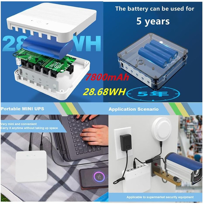 Джерело безперебійного живлення Ctwezoikmt Mini-UPS Акумулятор аварійного живлення 8000 мАг з виходом постійного струму 24 В 15 В 12 В/9 В/5 В для бездротового маршрутизатора, модему, довговічної тонкої обробки