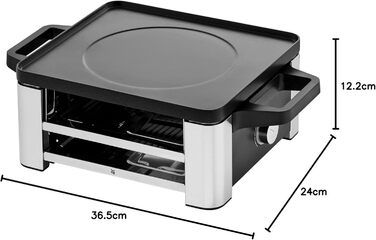 Раклет гриль зі сковородами та слайдерами, раклет 4 персони, 870 Вт, нержавіюча сталь матова