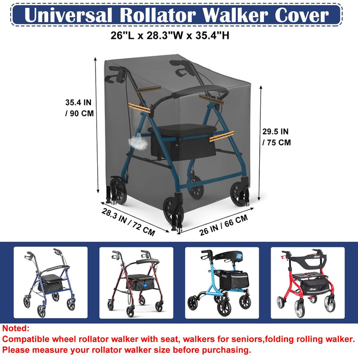 Чохол для роликів, Важкий гараж 420D Rollator, Універсальний захисний чохол, що підходить для більшості роликів, Водонепроникні аксесуари для роликів з 4 відбиваючими стрічками, 4 пряжками, вентиляційними отворами
