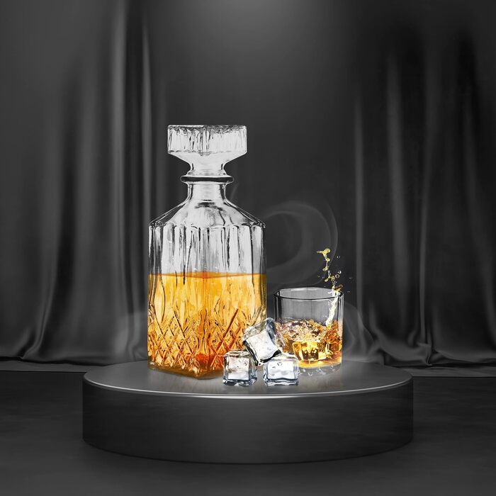 Графин для віскі Krollmann 900 мл з 4 склянками для віскі - скляний графин у вигляді кришталевої пляшки - графин для віскі для сер