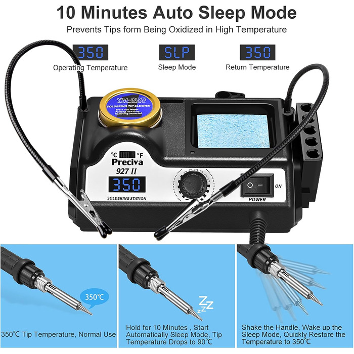 Паяльна станція, паяльник Preciva 60 Вт з дисплеєм і 2 допоміжними руками, регульована температура 90480C, режим очікування, паяль