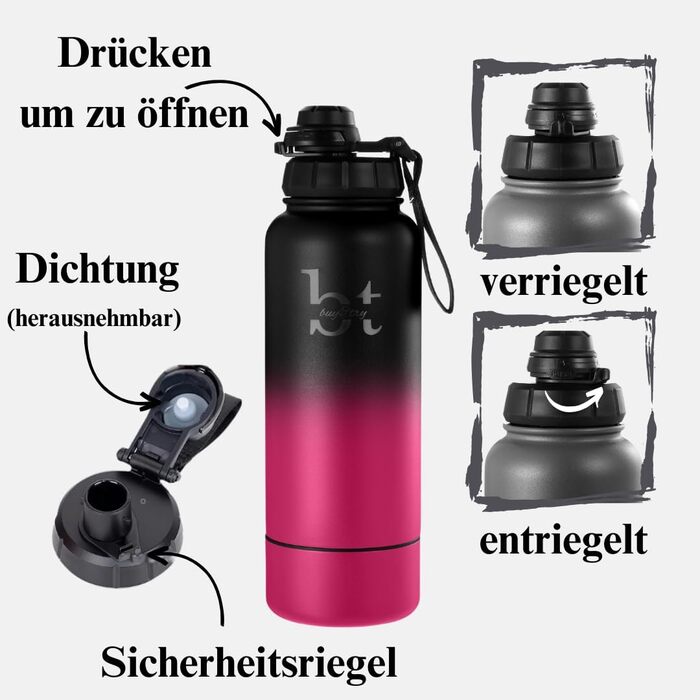 Спортивна пляшка з фруктовим заварювачем, пляшка для води об&39ємом 1 літр (950 мл), термос з нержавіючої сталі, термопляшка для кави/чаю, термос з чашкою, термос з фільтром для розсипного чаю (рожевий/чорний)