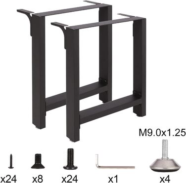 Сталеві ніжки для столу Wiltec, комплект з 2 шт., квадратні труби 60x72 см, чорне порошкове покриття, доріжки для столу, каркас столу, основа столу
