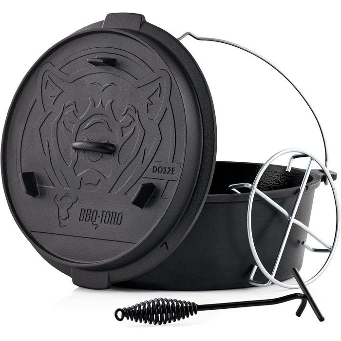 Серія BBQ-Toro Dutch Oven емальована емальована 13,6 л чавунна каструля без ніжок жаровня з підйомником кришки, чавунна каструля,