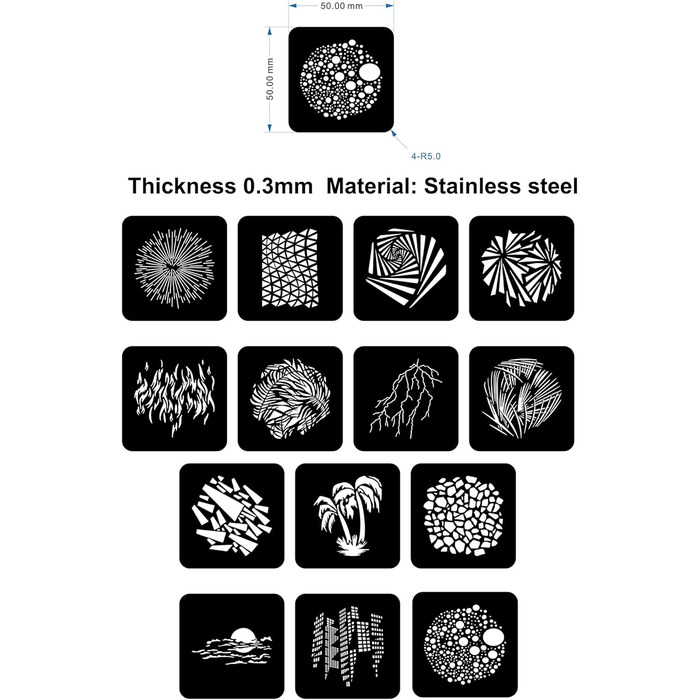 Набір Gobos для проектора DF DIGITALFOTO Optical Snoot Bowens, 14 шт. відеокарти Gobo з нержавіючої сталі для проектора Gobo Bowens