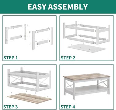 Журнальний столик YITAHOME, стіл для вітальні, 2-ярусний товстий дерев&39яний прямокутний журнальний столик, X-подібна металева бічна опора, стійкий 100x55,3x45 см (білий сірий)