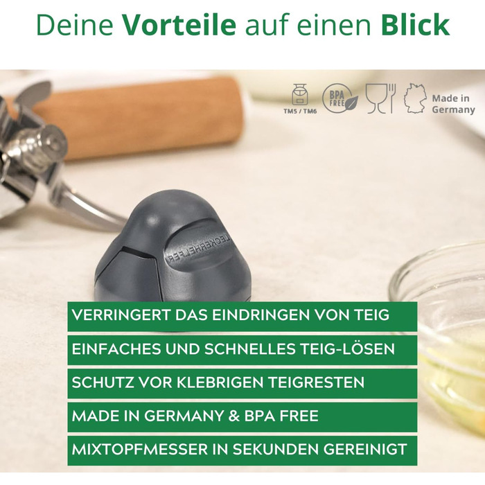 Підходить для ножа Thermomix TM6, TM5, Teig Pro Захист від бруду, захищає ніж Thermomix, зменшує проникнення залишків тіста та бруду. Блискавичне чищення ножа Thermomix антрацитово-сірого кольору