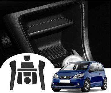 Протиковзкі килимки GAFAT VW UP/Seat MII/Skod Citigo 2013-2023 2024, гумові килимки для центральної консолі автомобіля, килимок для підстаканника, нековзний килимок для зберігання речей, дверний шов нековзний 9 шт. (чорний)