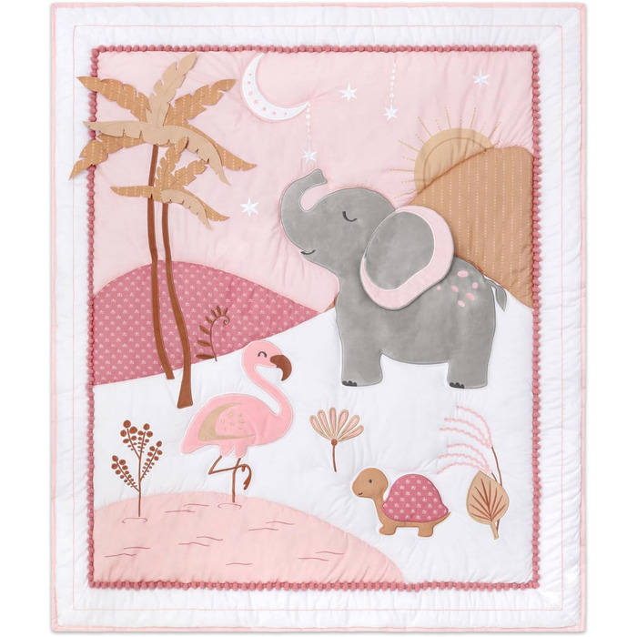 Комплект постільної білизни в дитяче ліжечко Peanutshell Safari для дівчаток, 4 предмети, органічна бавовна, слон джунглів, дитяча