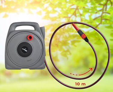 Шланг на котушці LEHMANN 10 м, для настінного монтажу, садовий шланг з переносною системою змотування, включає 2 м підвідного шланга, зєднувачі 1/2 та 3/4