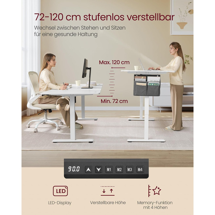 Електричний письмовий стіл SONGMICS з регульованою висотою, 180 x 80 см, безступінчасте регулювання, функція пам&39яті з 4 рівнями висоти, колір хмарно-білий LSD138W01 180 x 80 см