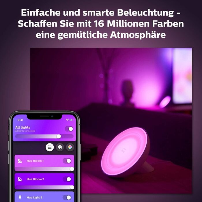 Декоративна настільна лампа Philips Hue Bloom, білий/чорний