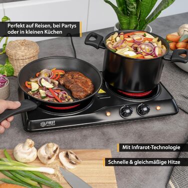 Перша в Австрії інфрачервона керамічна плита подвійна ВСІ види горщиків Подвійна конфорка 19см / 16,5см Варильна поверхня для переїзду, кемпінгу, дачного будинку - швидкий нагрів і плавне регулювання подвійний чорний