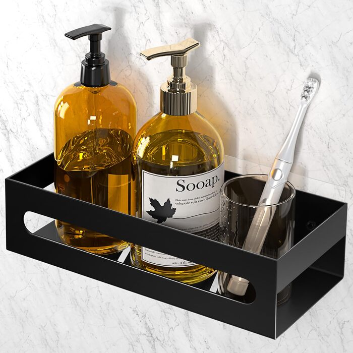 Полиця для душу без свердління, чорна самоклеюча полиця для ванної кімнати, полиця для шампуню та гелю для душу з нержавіючої сталі