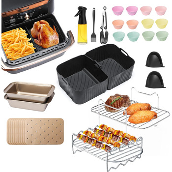Аксесуари для фритюрниці, аксесуари для фритюрниці для Ninja AF500EU,AF500DE, включаючи силіконову форму, масляний спрей, решітку для приготування їжі, силікон форми для випічки, папір для випічки тощо 24 шт. и