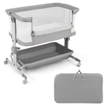 Дитяче ліжечко LIFEZEAL, 6-рівневе регулювання висоти, дитяче ліжко з матрацом та колесами, портативне дорожнє ліжечко для дітей 0-6 місяців, колиска з кошиком для зберігання (світло-сірий)