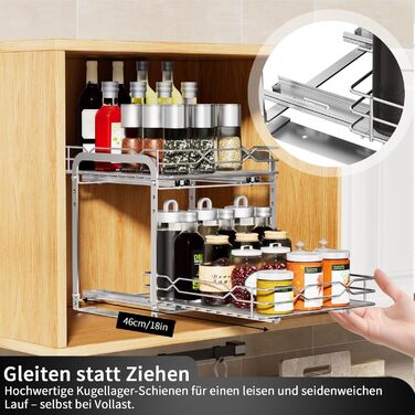 Розсувна підставка для спецій, органайзер для спецій з нержавіючої сталі, 2-рівневий кухонний органайзер з регульованою висотою, система підставок для спецій для кухонних шаф, стояча підставка для спецій для внутрішньої частини шаф, 26,4 см x 23,4 см x 23